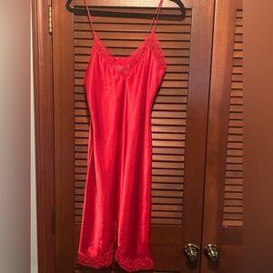 Gorgeous Vintage Victorias Secret Red Lace Trim Slip Lingerie Small S